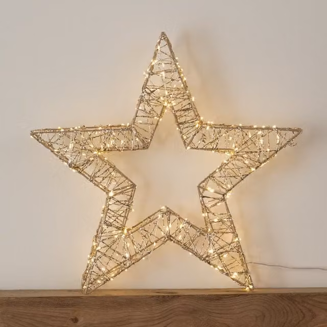 Samuel Alexander Gold Metal Christmas Star with 240 Warm White LEDs and Timer, 50 cm