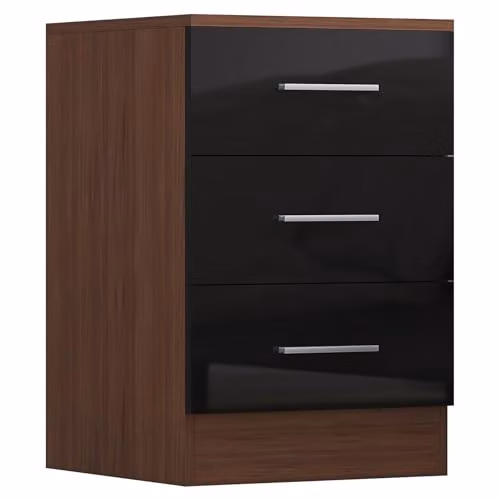 Reflect Modern Gloss Black and Matt Walnut Bedroom Set with 2 Door Corner Wardrobe and 2x 3 Drawer Bedside Tables – 4