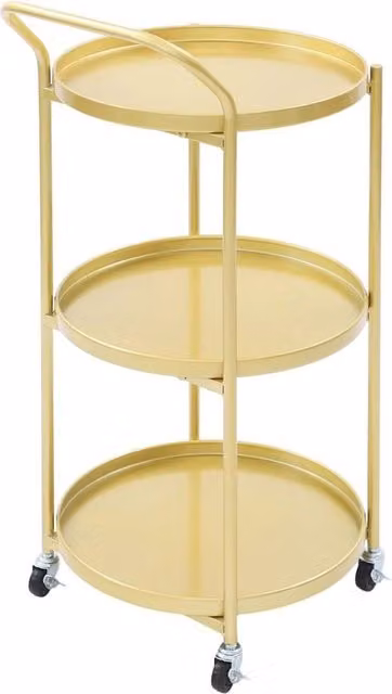 VOGREX 3-Tier Gold Rolling Bar Cart Serving Trolley with Brake Wheels, W/D/H: 45.72 x 40.64 x 78 cm