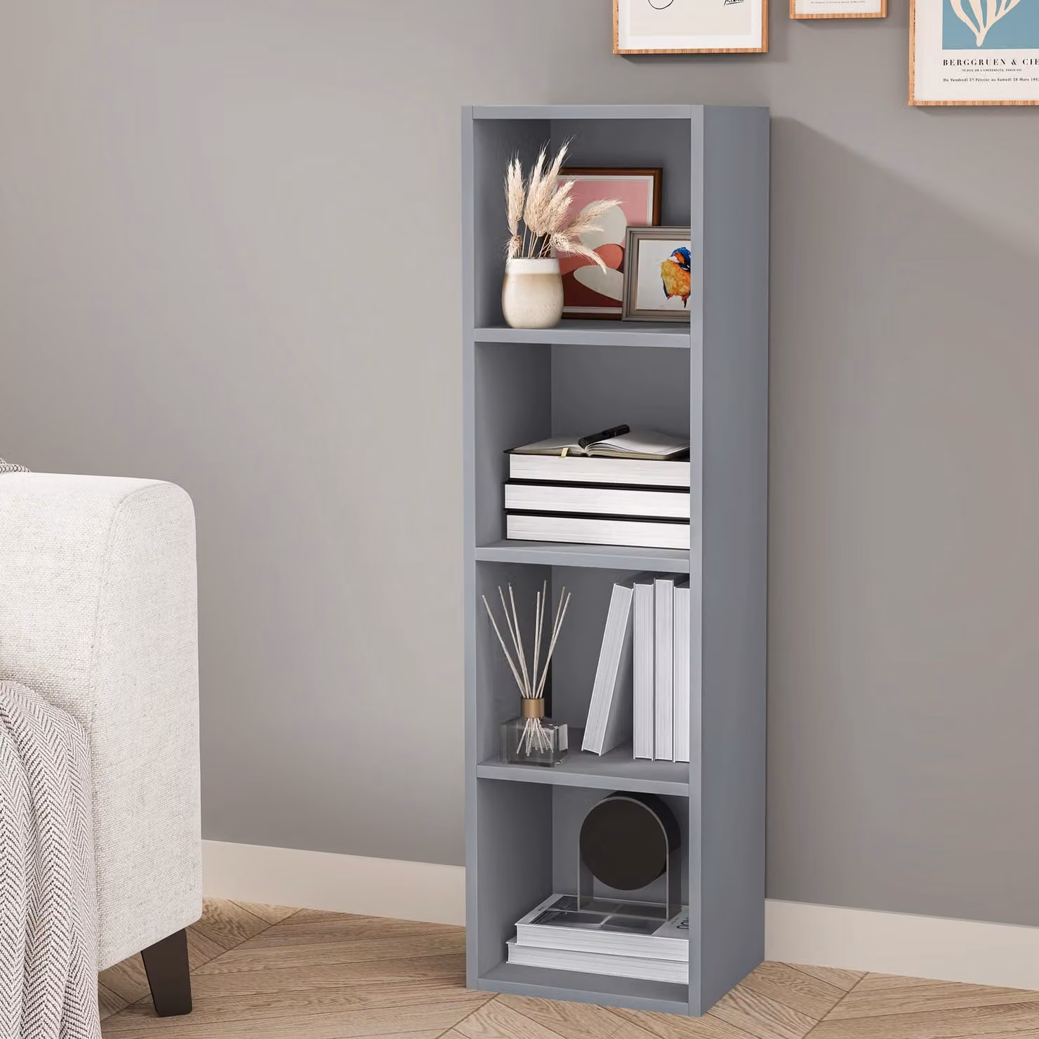 DHS Grey Cube Storage Unit with 4 Shelves and Back Panel