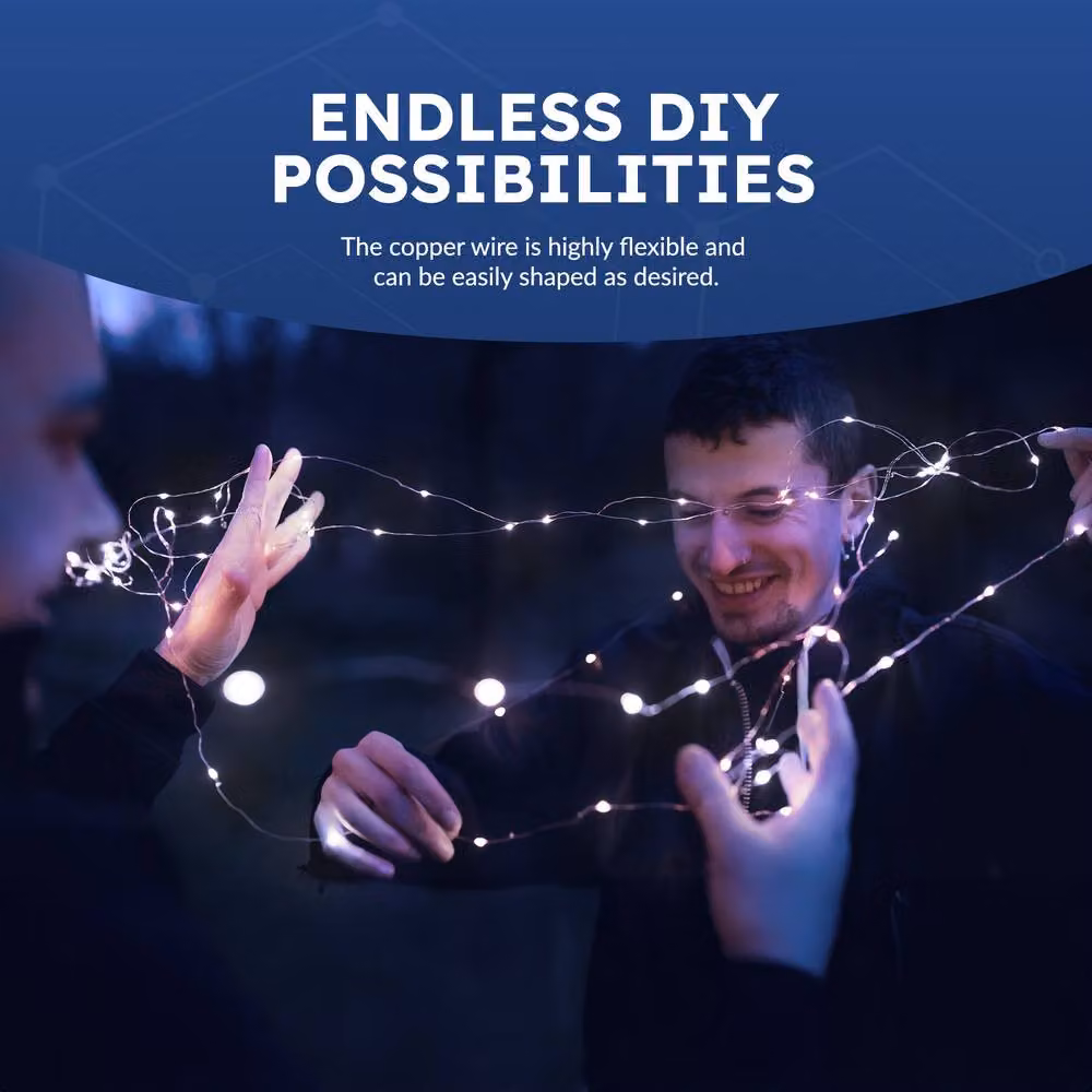 Desiretech 2-Pack Battery-Powered LED Copper Wire Fairy String Lights in Cool White – 5