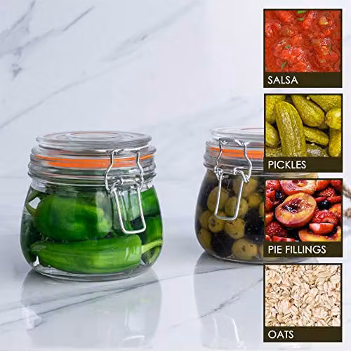 Argon Tableware Glass Storage Jar with Airtight Clip Lid, 500ml, Transparent and Orange – 2