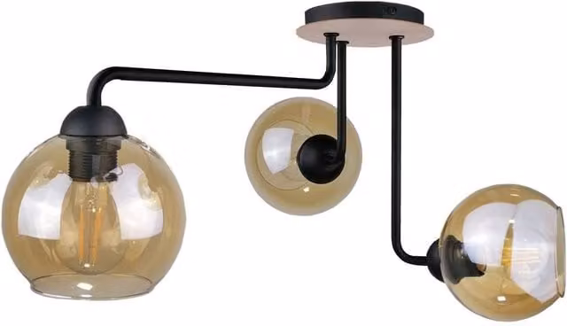 Netlighting Monde Multi Arm Semi Flush Ceiling Light in Brown Wood with 3x E27 Bulbs, Diameter: 50 cm