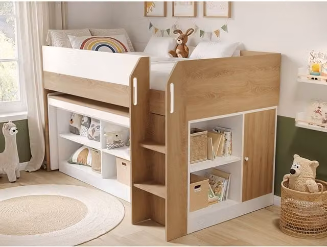 Flair Aiden Kids Cabin Bed with Storage and Stairs in Brown