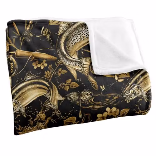 JQ Licensing Trout Tiki Fishing Pattern Super Soft Fleece Throw Blanket, Multicolour, W/D/H: 91 x 147 cm – 2