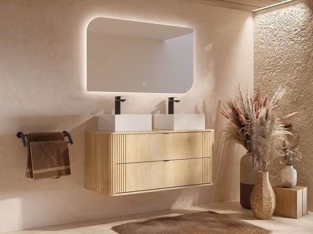 Vente-unique FILOR Wall-Hung Vanity Unit in Light Oak – 1