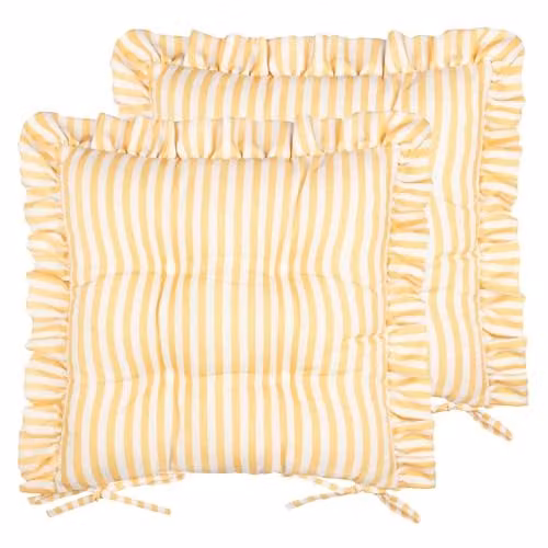 Riva Home Millie Ruffle Seat Pads, Pack of 2, Yellow Heritage Stripe Indoor Outdoor Dining and Patio Chair Cushions, W/D/H: 40 x 40 x 40 cm