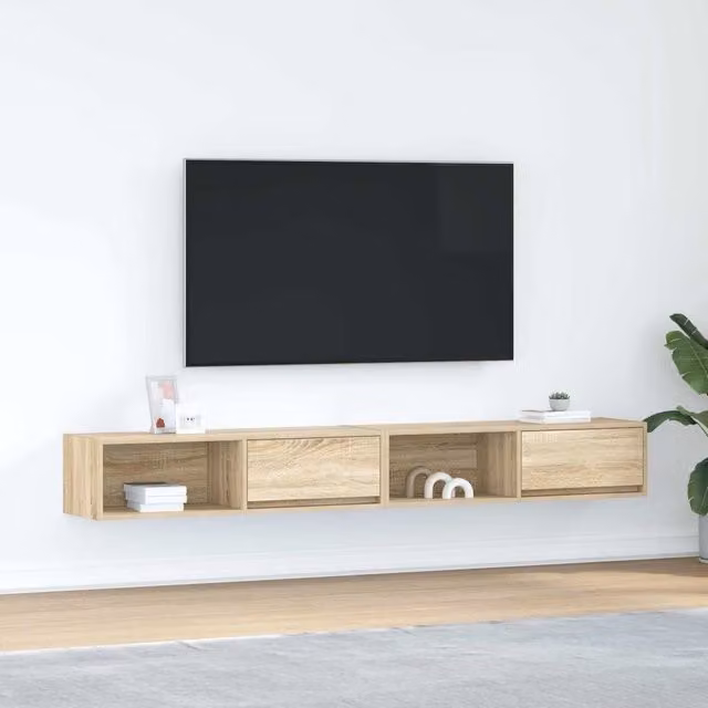 Berkfield Home 2-Piece Sonoma Oak TV Cabinets in Brown, W/D/H: 100 x 31 x 25.5 cm – 1