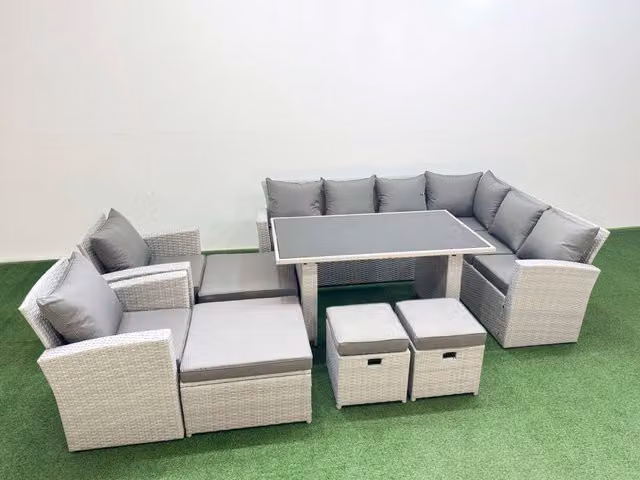 Fimous 12 Seater Wicker Rattan Outdoor Garden Furniture Set in Light Grey
