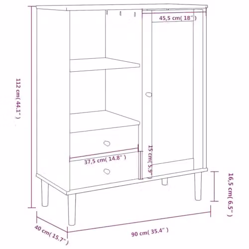 vidaXL SENJA Highboard in Brown Rattan Look Solid Pine Wood W/D/H: 90 x 40 x 112 cm – 3