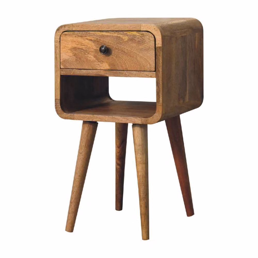 Direct Wicker Solid Wood Mango Wood Mini Curved Bedside Table in Brown with 1 Drawer and Open Slot – 2
