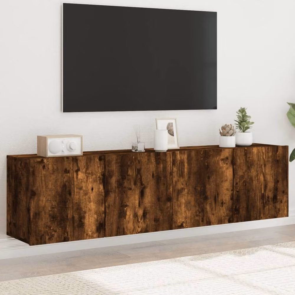 Berkfield Home Wall-mounted TV Cabinets in Smoked Oak Brown, 2 Pieces, W/D/H: 80 x 30 x 41 cm – 2