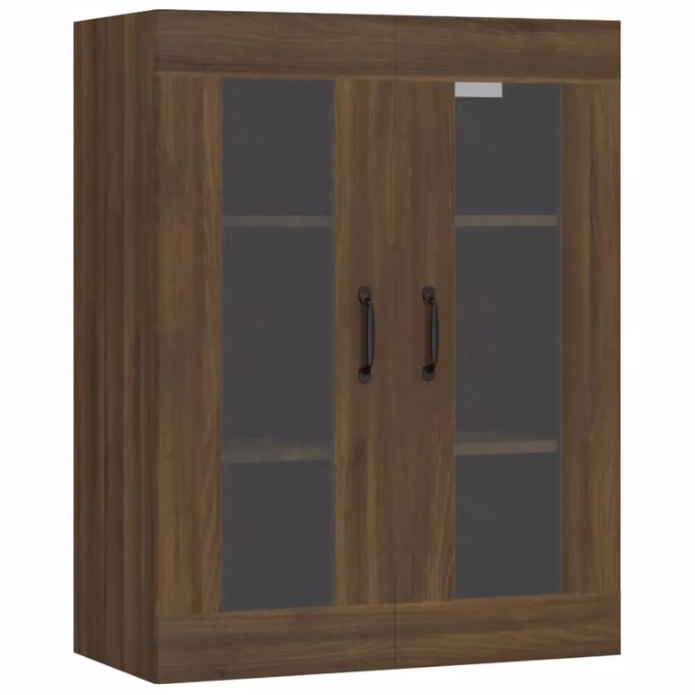 Berkfield Home Hanging Wall Cabinet in Brown Oak with Glass Doors, W/D/H: 69.5 x 34 x 90 cm
