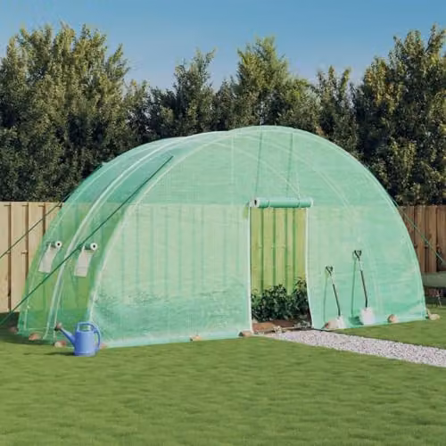 vidaXL Greenhouse with Steel Frame in Green, 12 m², W: 6 m, D: 2 m, H: 2.85 m – 2