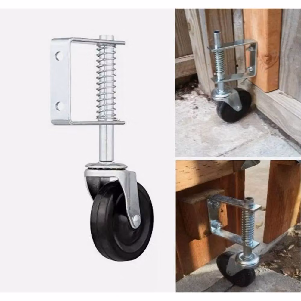 VOGREX 4 inch Heavy Duty Spring Loaded Swivel Gate Caster with Black PVC and Galvanised Zinc Plate – 2