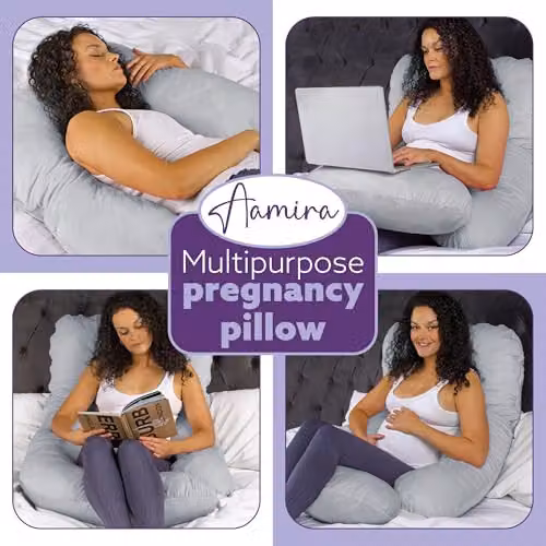 Aamira J Shaped Memory Foam Pregnancy Maternity Pillow with Velvet Cover, Grey, W/D/H: 140 x 70 x 20 cm – 7