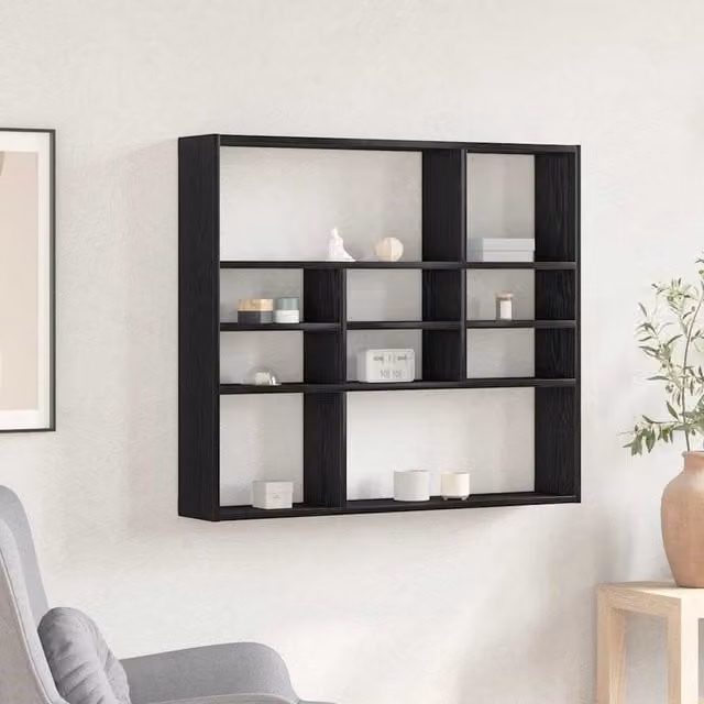 Berkfield Home Wall Shelf in Black Oak, W/D/H: 90 x 16 x 78 cm