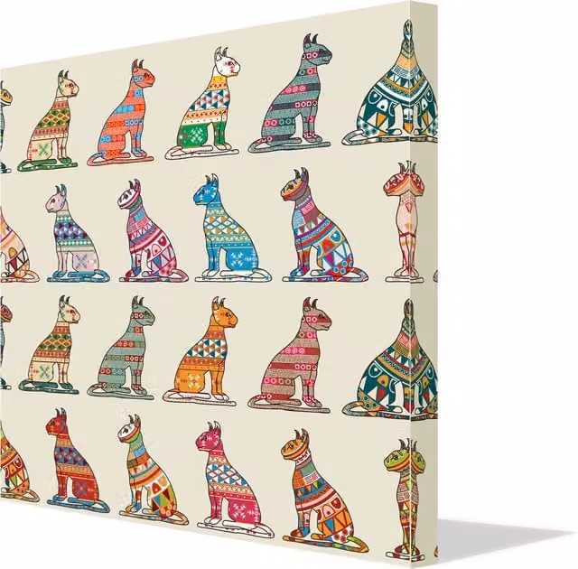 Cats of Egypt Canvas Print by Benjamin Tate Design LTD, Yellow and Multicolour, Width: 61 cm