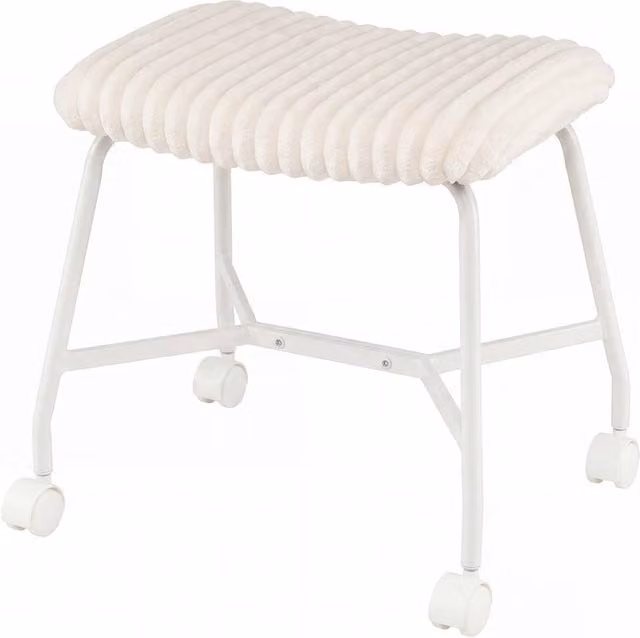 Gymax Set of 2 White Upholstered Footrest Stools with Metal Frames and Castors