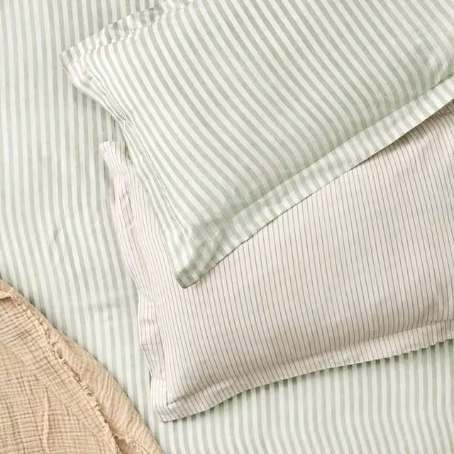 Yard Hebden Striped 100% Cotton Pillowcase Pair in Pale Green