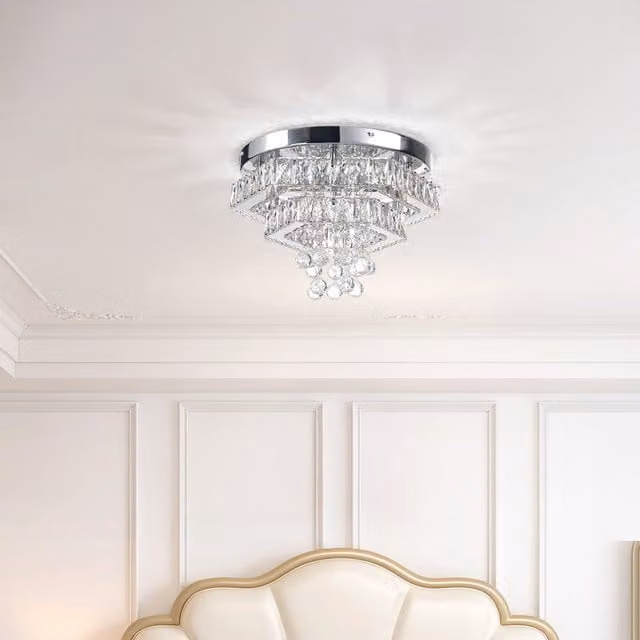 Lifeideas Hexagonal Double-Layer Crystal LED Ceiling Light in Chrome and Silver