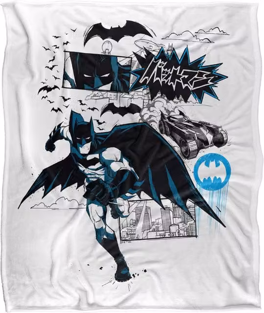 Warner Bros. Batman Running Black, Blue and White Kanji Super Soft Fleece Throw Blanket W/D/H: 91 x 147 cm – 4