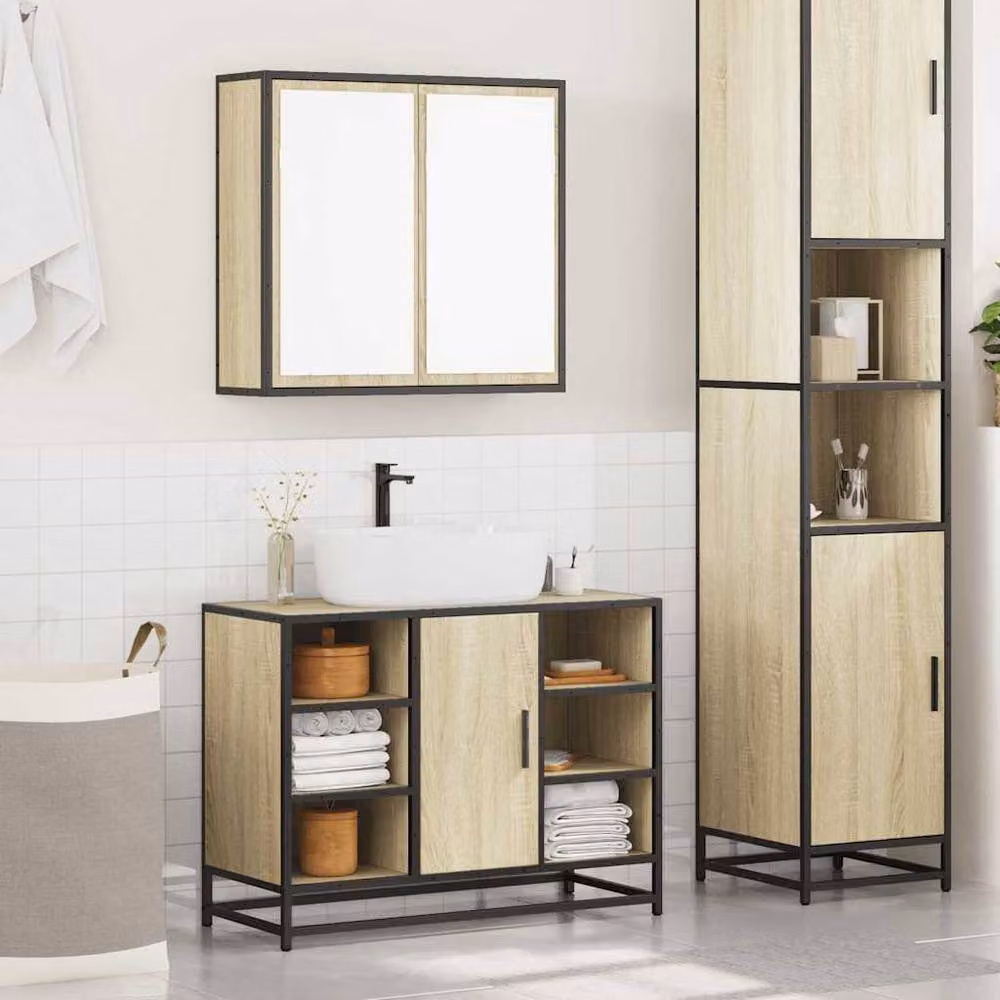 Berkfield Home 2 Piece Industrial Bathroom Furniture Set in Brown Sonoma Oak – 2