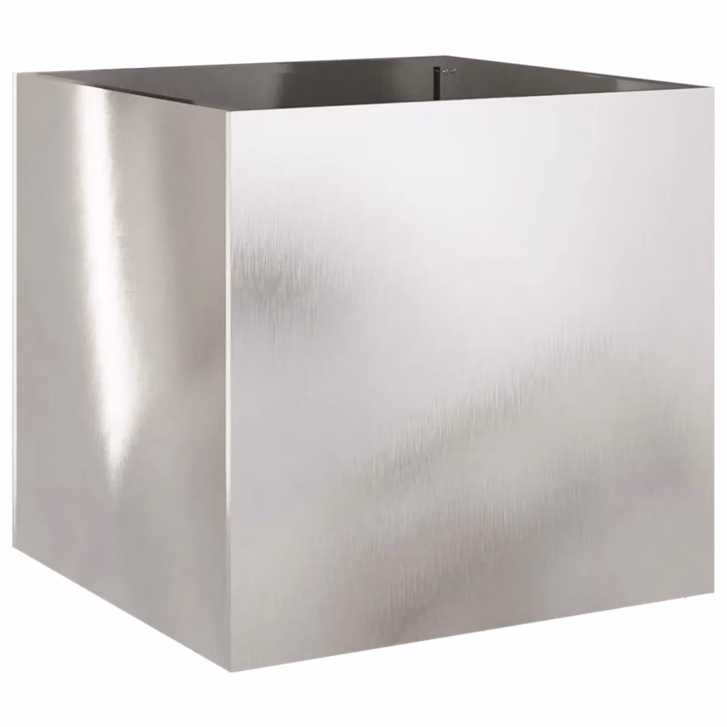 Berkfield Home Silver Stainless Steel Ornamental Garden Planter Tub W: 49 cm, D: 47 cm, H: 46 cm – 2