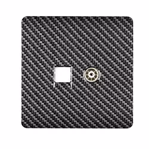 Trendi Switch 2 Gang Combination TV Co-Axial and RJ45 Cat 5e Ethernet Sockets in Black Carbon Fibre – 2