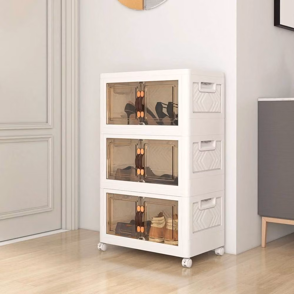 Kelvenix 3 Pack Stackable Freestanding Storage Cabinets with Glass Doors in White – 3
