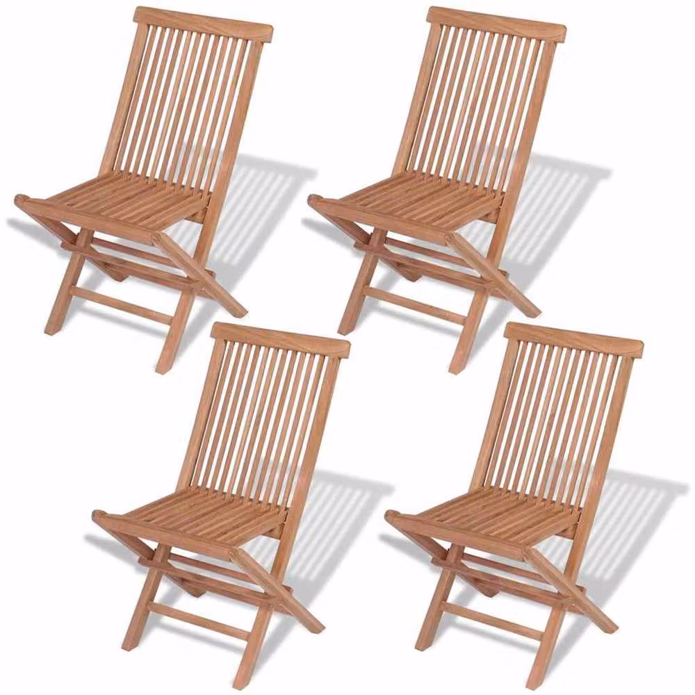 Berkfield Home Beautiful Set of 4 Folding Garden Chairs in Brown Solid Teak Wood – 2