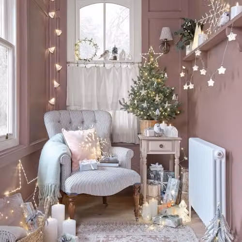 Lights4fun White Paper Christmas Tree Garland with 10 Warm White LEDs, Battery Operated, 1.8m – 3