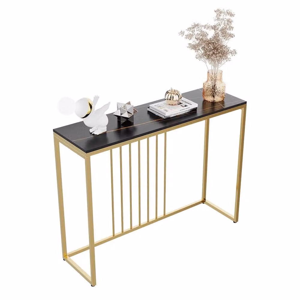 SPETLEK Slim Narrow Hallway Console Table in Black with Ceramic Stone Top – 2