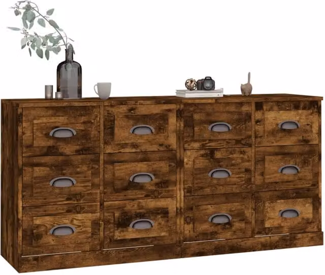 Berkfield Home Set of 2 Smoked Oak Sideboards in Brown, Engineered Wood – 1