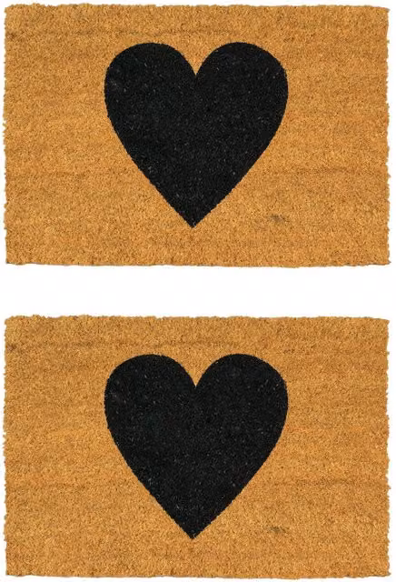 Nicola Spring Coir Door Mat Set of 2, Black Heart Design, W: 60 cm, D: 40 cm – 7