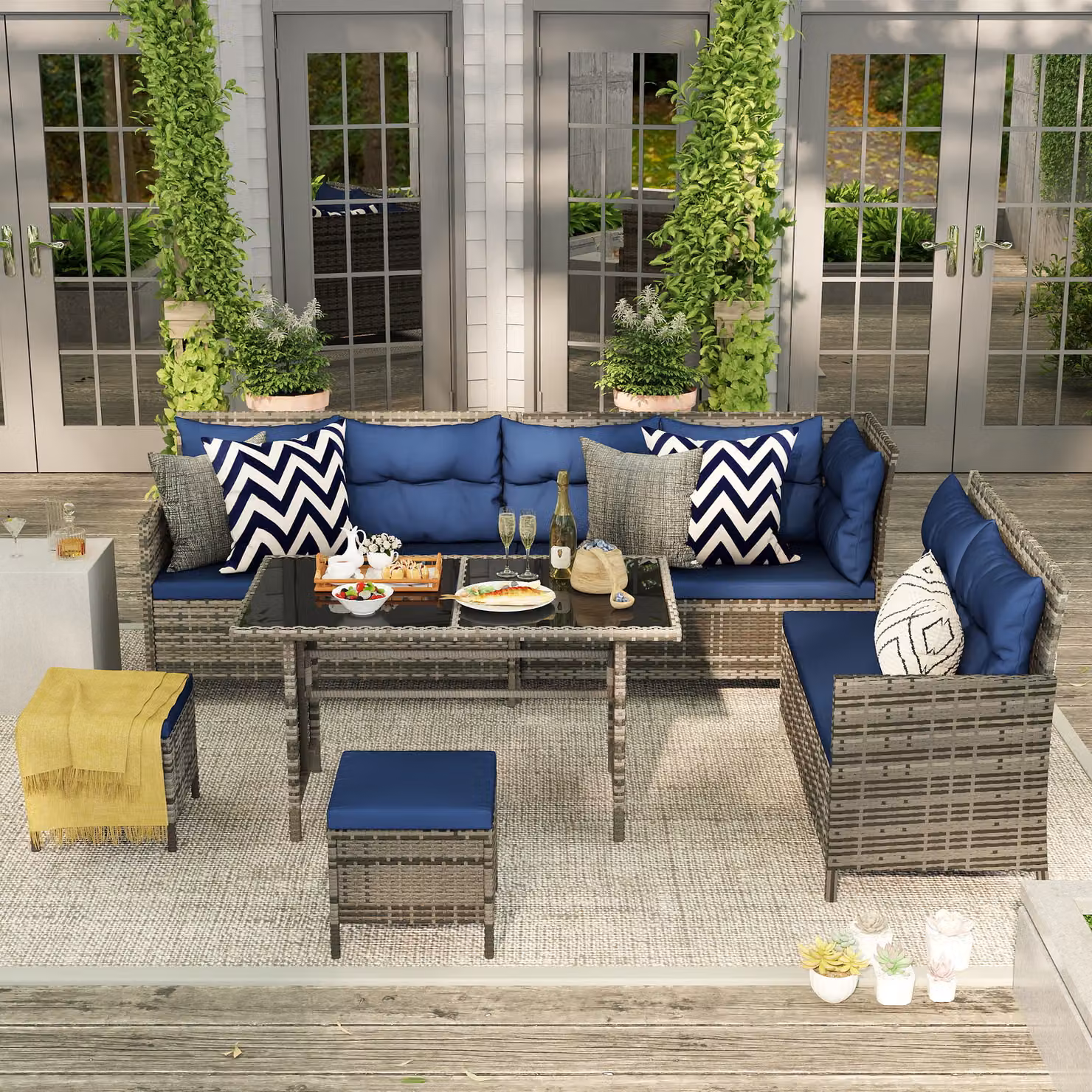 Outsunny 8-Seater Rattan Patio Furniture Set in Grey with Cushioned Chairs and Glass Table – 2