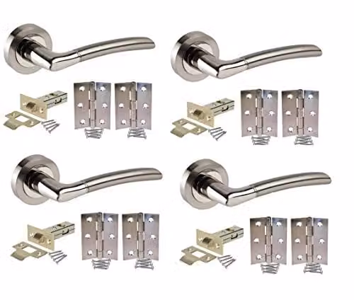 Golden Grace Indiana Round Rose Door Handles with Dual Finish Latch, 4 Sets in Gold and Silver