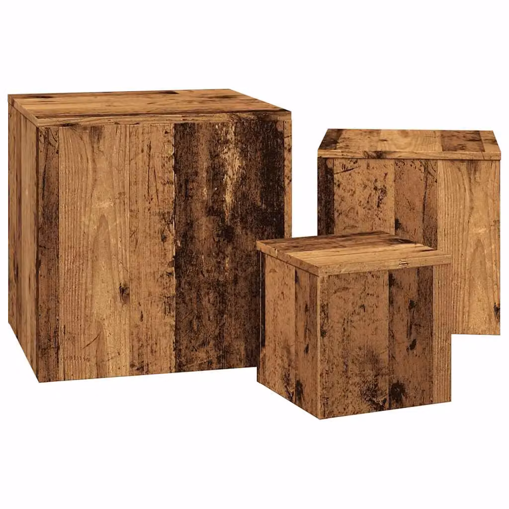 Berkfield Home Set of 3 Nesting Side Tables in Brown Old Wood Finish – 4