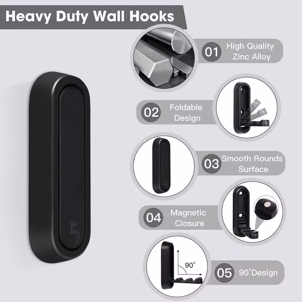 FLAVORA Black Metal Folding Wall Mounted Clothes Hanger Set of 2, Width: 50 cm – 4
