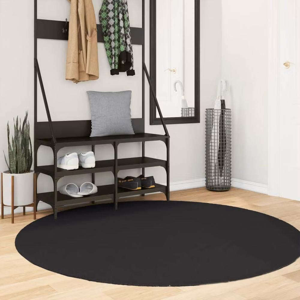 Berkfield Home HUARTE Round Short Pile Washable Soft Rug in Black, Diameter: 160 cm – 2