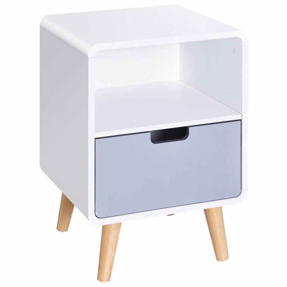 Wyld Haus Tapayo Scandinavian Wooden Bedside Table with Drawer and Shelf in White, W/D/H: 40 x 38 x 58 cm – 2
