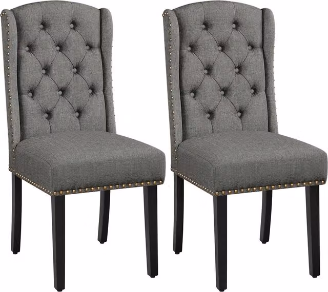 Yaheetech Set of 2 Classic Button Tufted Dining Chairs in Grey Fabric with Rubberwood Frame