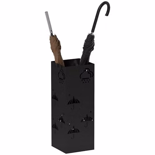 HOMCOM Metal Umbrella Stand with Removable Drip Tray and 4 Hooks, Black, W/D/H: 15.5 x 15.5 x 41 cm