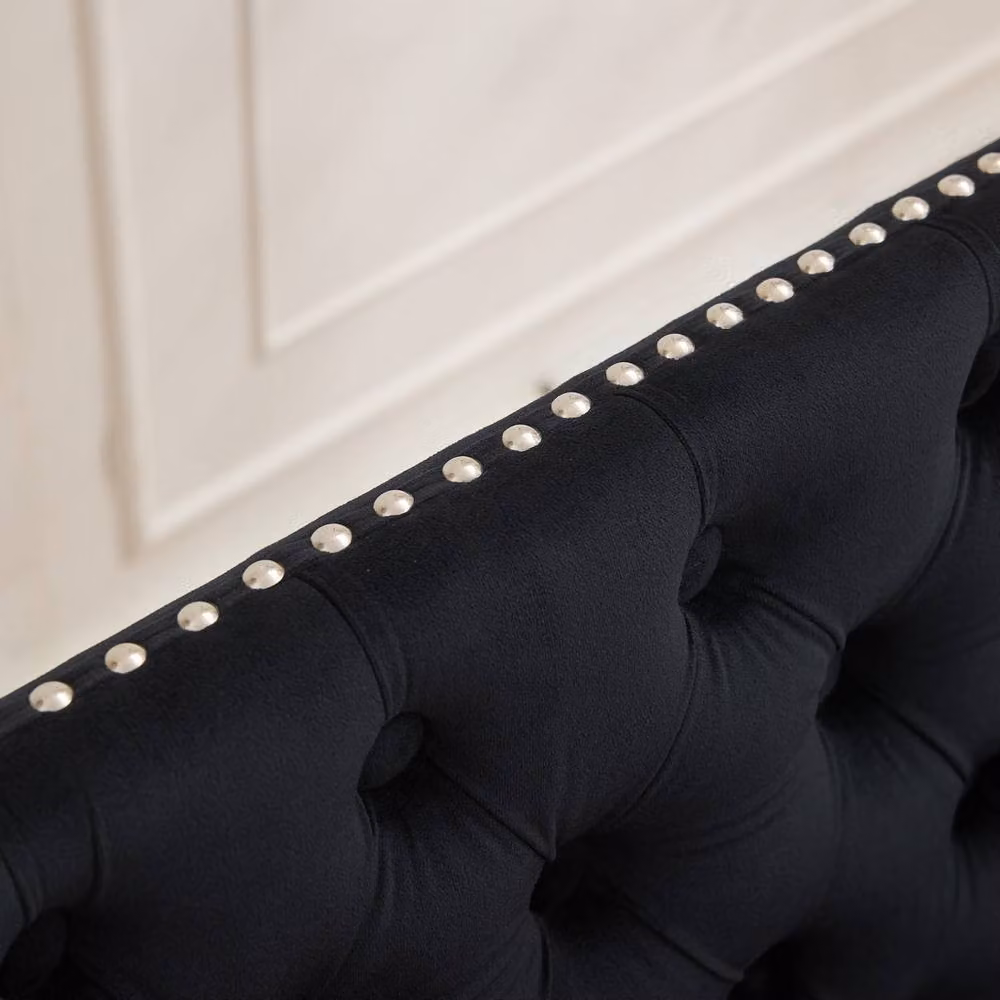HomeTouch Velvet Double Dining Bench Loveseat with Chrome Steel Legs in Black – 4