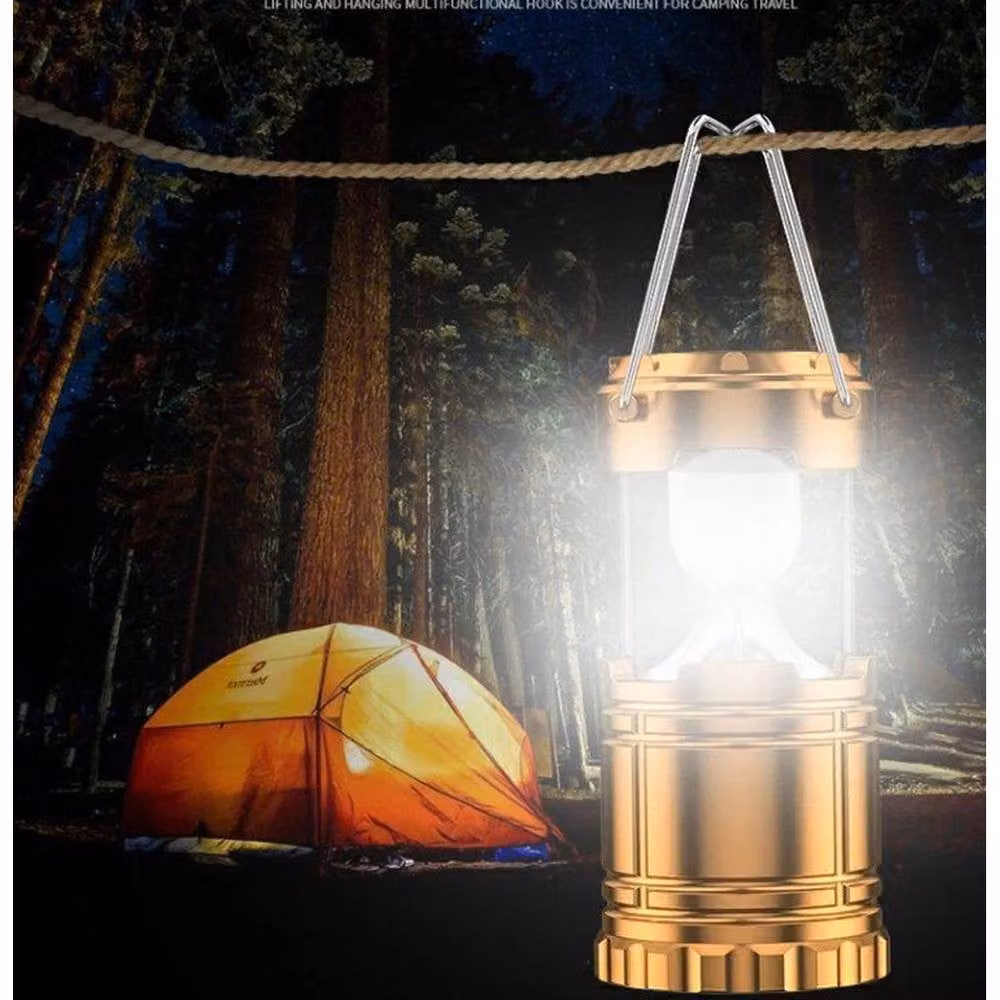 NESTLUNE Gold/Brass Collapsible Solar LED Camping Lantern with Adjustable Omnidirectional Tabletop Lighting – 4