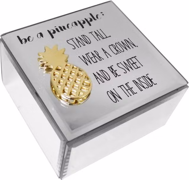 Maison Des Cadeaux Glass Pineapple Jewellery Trinket Box in Silver and Gold