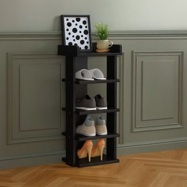 Neo Multi Layer Wooden Shoe Rack Storage Organiser in Black