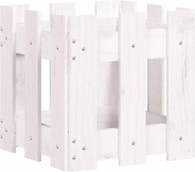 Berkfield Home Garden Planter with Fence Design in White, Solid Wood and Plastic, W/D/H: 30 x 30 x 30 cm