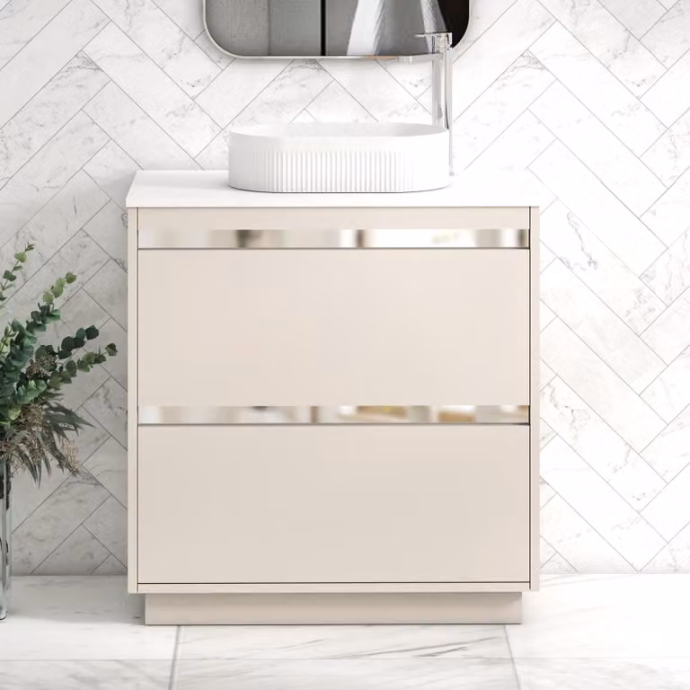 Royal Bathrooms Orion 800mm Warm Taupe Floor Standing 2 Drawer Vanity Unit with Lyon Basin and Chrome Accent Trim