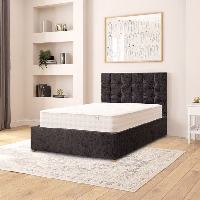 Aspire Sinatra Small Double Ottoman Storage Bed in Black Mirazzi Velvet Fabric